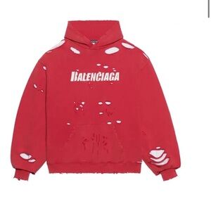 Balenciaga Red Distressed Hoodie ONE DAY Flash Sale